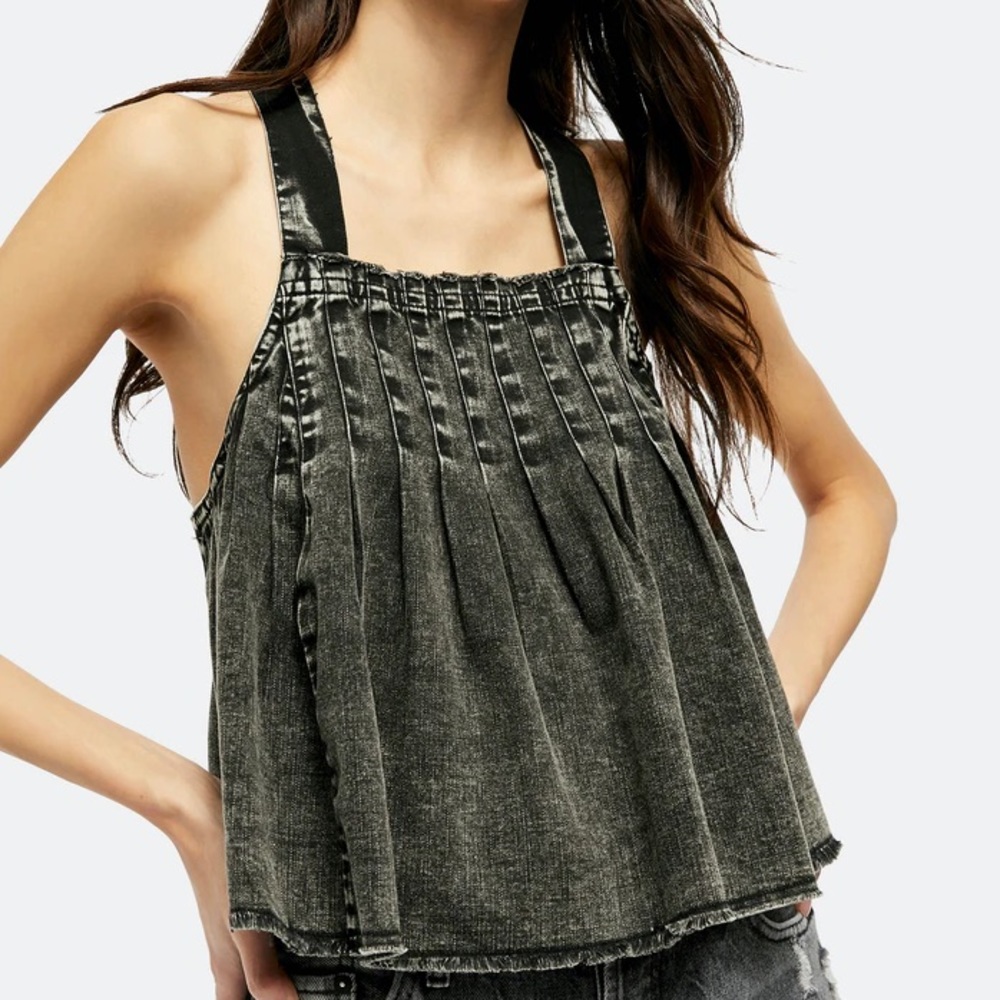 EUC Free people marina square neck denim top